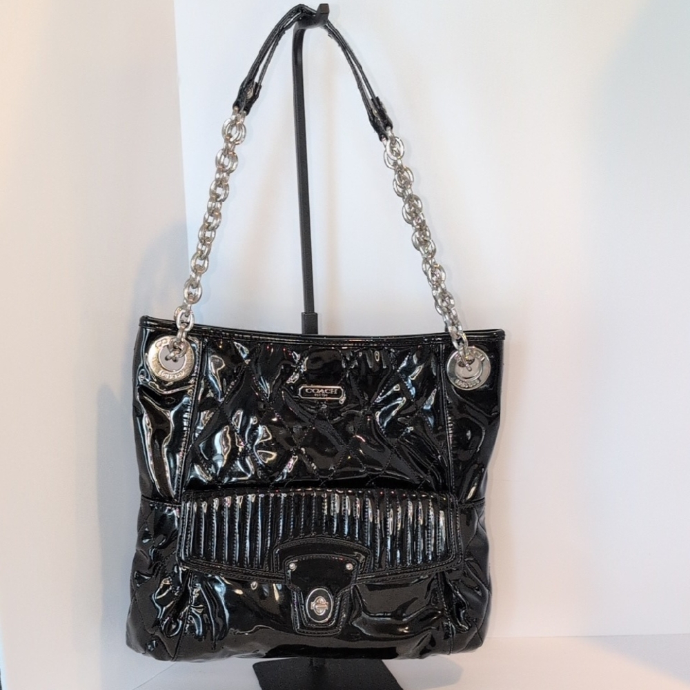 Coach Poppy Liquid Glass Patent Leather Shoulder Bag With Nickel Hardware Y2K